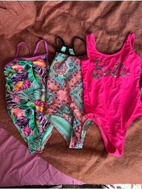 Lot of 3 Girls' One-Piece Swimsuits - Small (6/7)